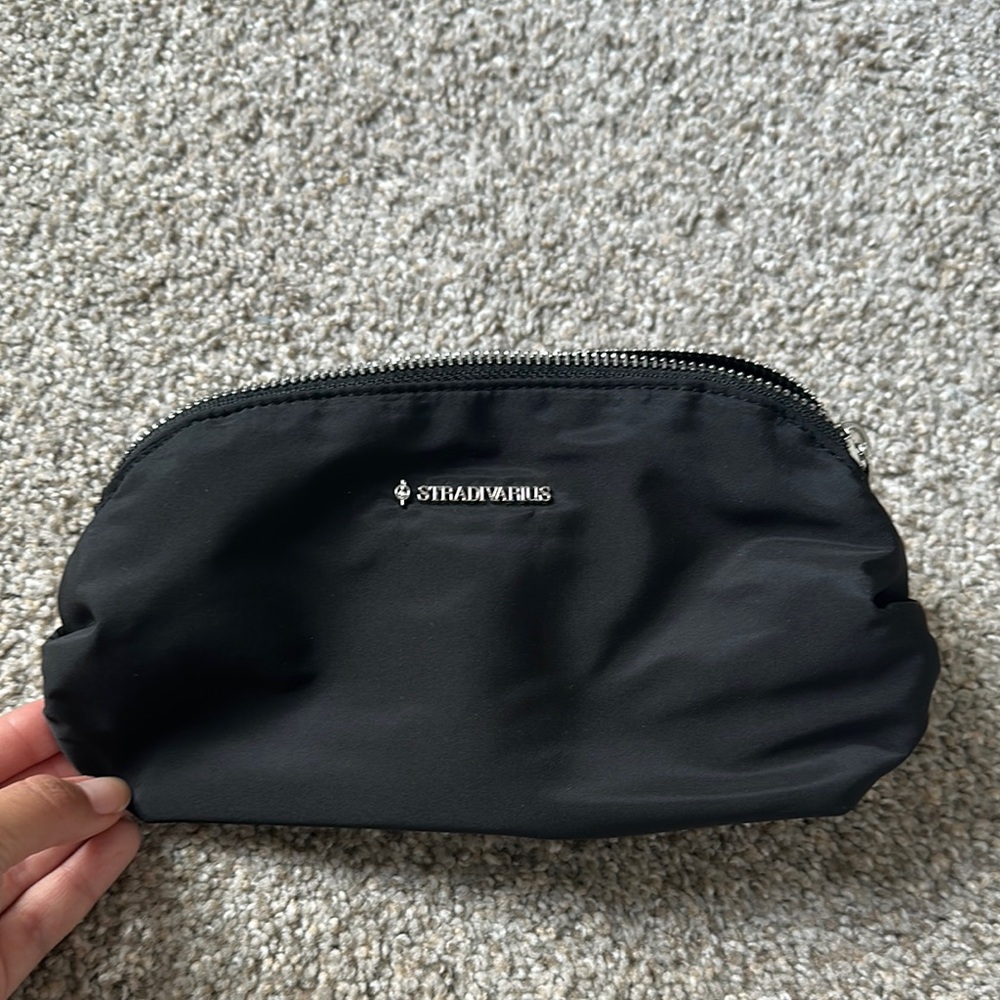 Stradivarius Black Toiletry Bag Durable Fabric Compact Design